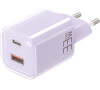 Solight 33W GaN fast charge USB-A + USB-C adaptér, fialový