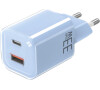 Solight 33W GaN fast charge USB-A + USB-C adaptér, modrý
