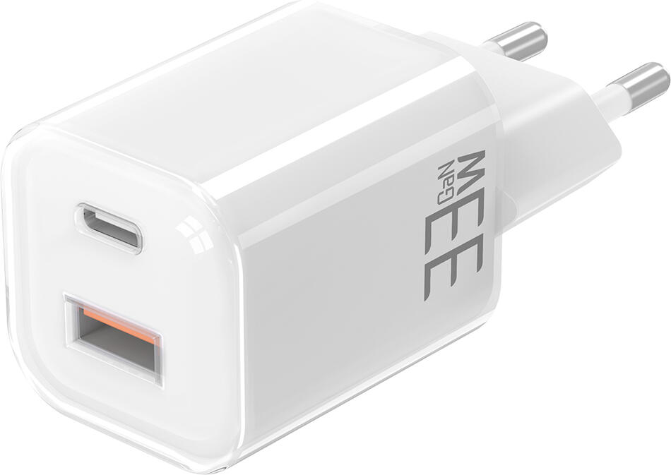 Solight 33W GaN fast charge USB-A + USB-C adaptér, bílý