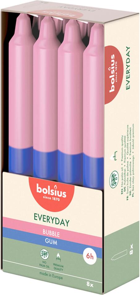 Bolsius SVÍČKA KÓNICKÁ VONNÁ BUBBLE GUM 180X21MM, 8KS