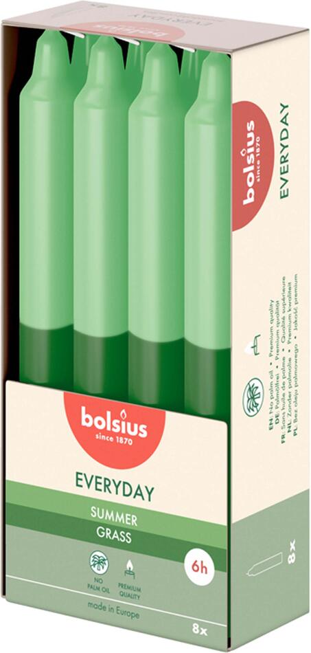 Bolsius SVÍČKA KÓNICKÁ VONNÁ SUMMER GRASS 180X21MM, 8KS