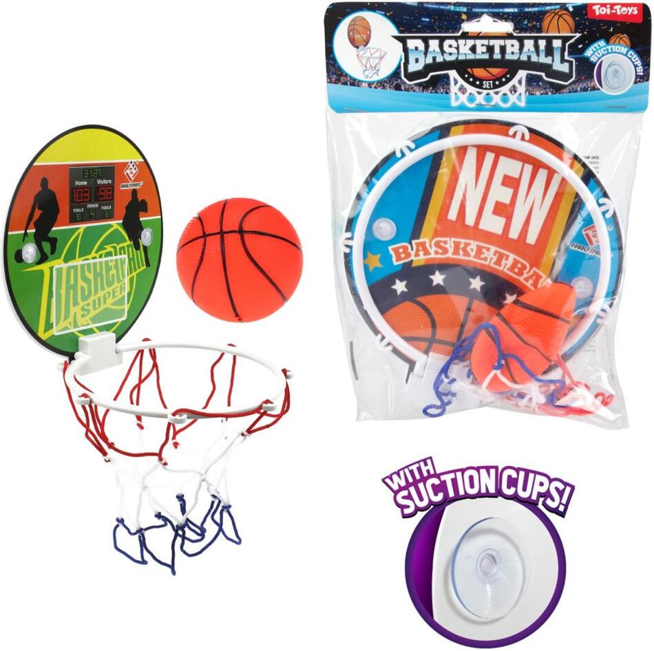 Teddies Koš na basketbal na přísavky + míček 17cm v sáčku 18x25cm