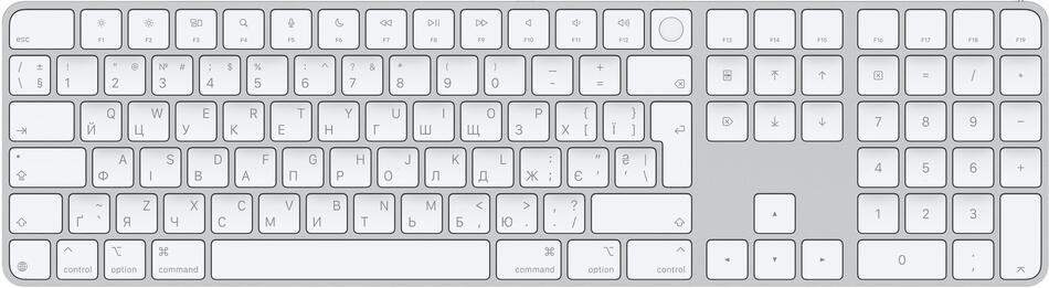 Apple Magic Keyboard Numeric Touch ID/Bezdrátová Bluetooth/UA layout/Bílá (MXK73UA/A)