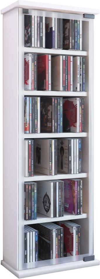 VCM regál na CD a DVD Classic se skleněnými dvířky, bílý