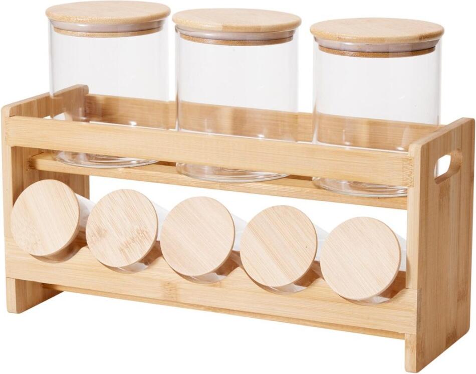 EXCELLENT HOUSEWARE Dóza skleněná v dřevěném stojanu sada 9 ks KO-CD4000660