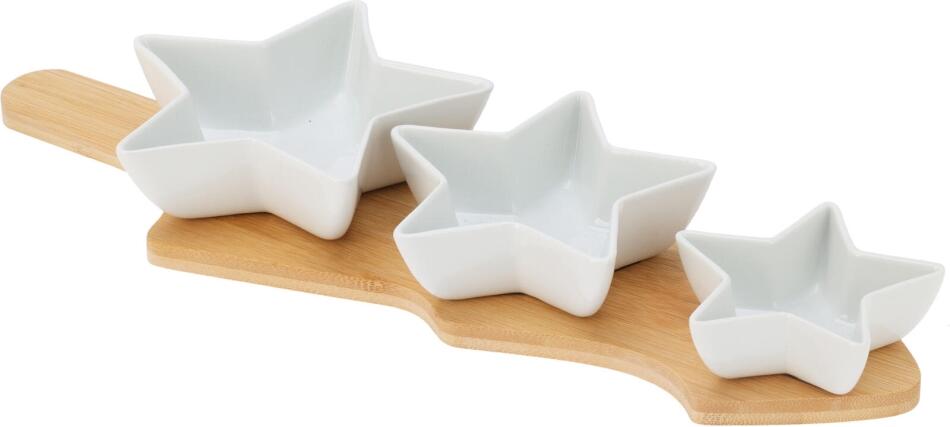 EXCELLENT HOUSEWARE Sada servírovacích misek na prkénku 4 ks hvězda bílá KO-210001220