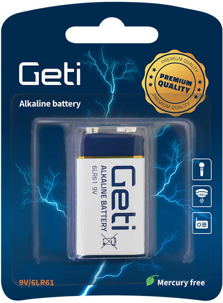 Baterie 9V (6LR61) alkalická GETI