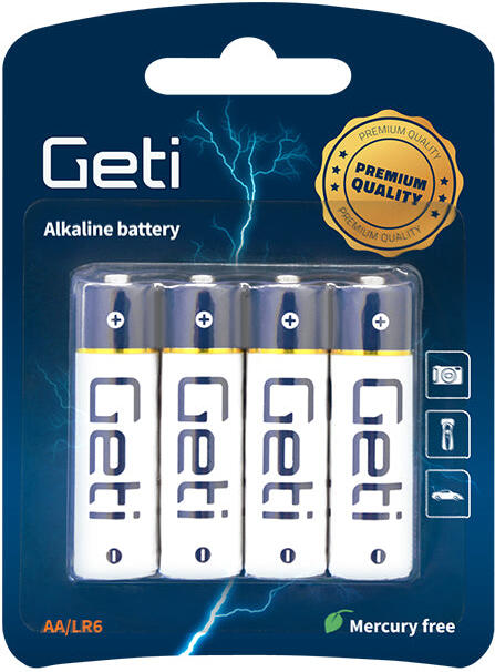 Baterie AA (LR6) alkalická GETI 1,5V Blistr 4ks
