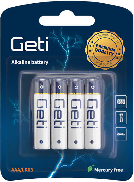 Baterie AAA (LR03) alkalická GETI 1,5V Blistr 4ks