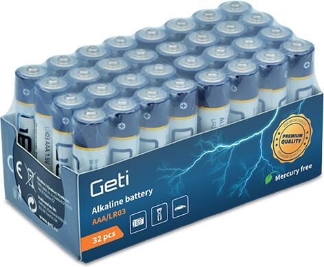 Baterie AAA (LR03) alkalická GETI 1,5V 32ks