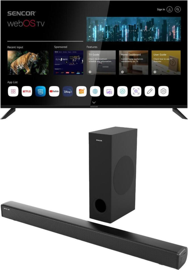 SET LED televize Sencor SLE 50US804B + Soundbar Sencor SSB 5500BW