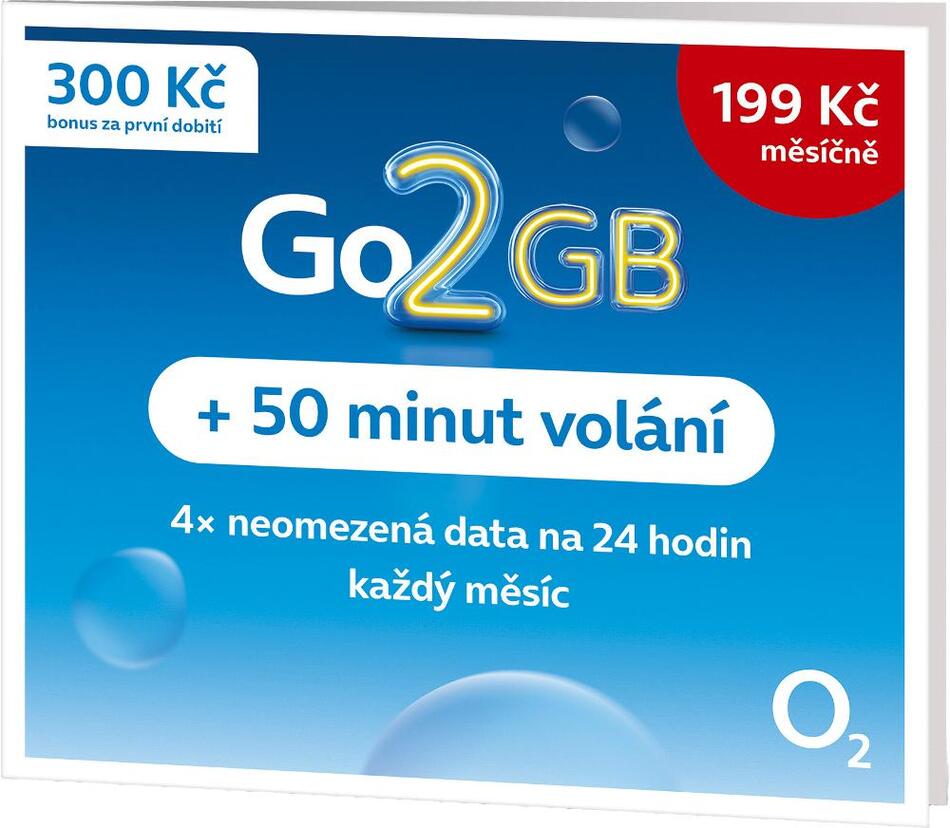 Předplacená karta GO O2 GO SIM 2GB + 50 minut