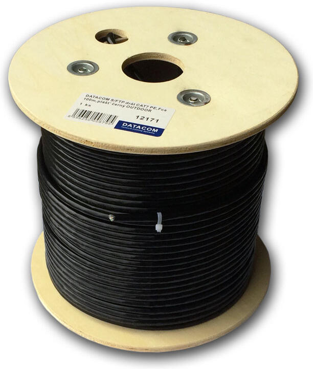 DATACOM S/FTP drát CAT7 PE,Fca 100m, plášť černý OUTDOOR (12171)