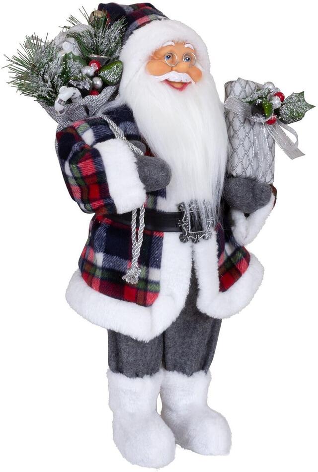 PM Euro Trading vánoční dědeček Benny s dárkem, šedo-červený, 45 cm