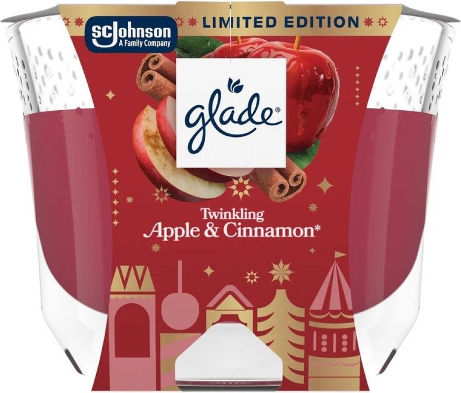 Glade velká vonná svíčka Twinkling Apple & Cinnamon 204 g