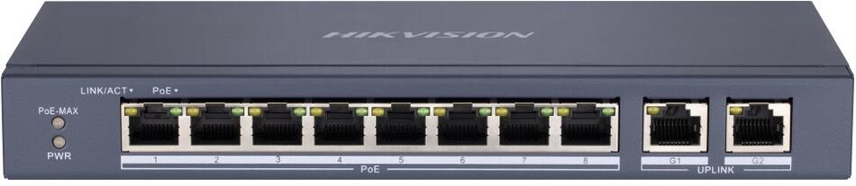 Hikvision DS-3E0310P-E/M - Switch 8x 100Mbps RJ-45 PoE, 2x GbE RJ-45, 60W PoE budget, Extend režim