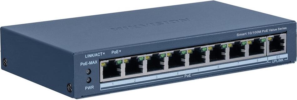 Hikvision DS-3E1309P-EI/M - Smart managed switch 8x 100TX PoE + 1x Gb uplink, 60W, Super PoE