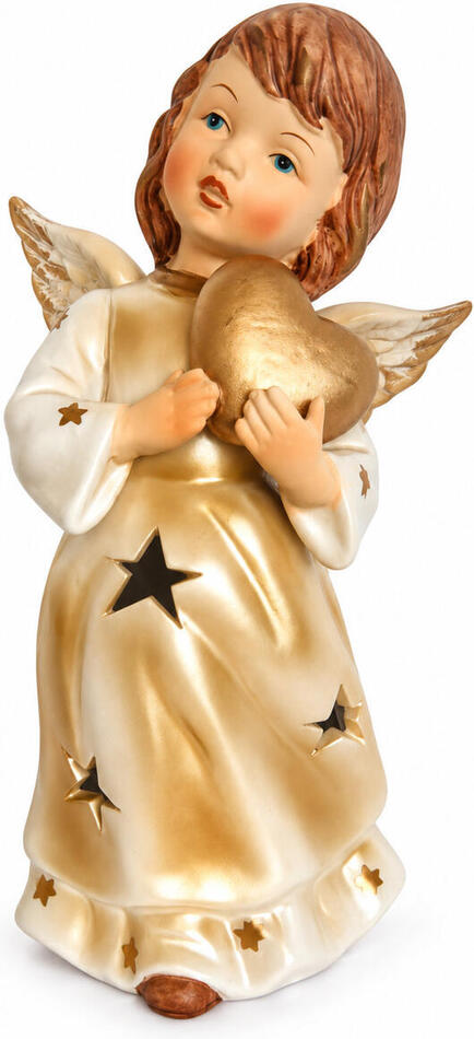 KMF porcelánový anděl se srdcem - svícen, 20 cm