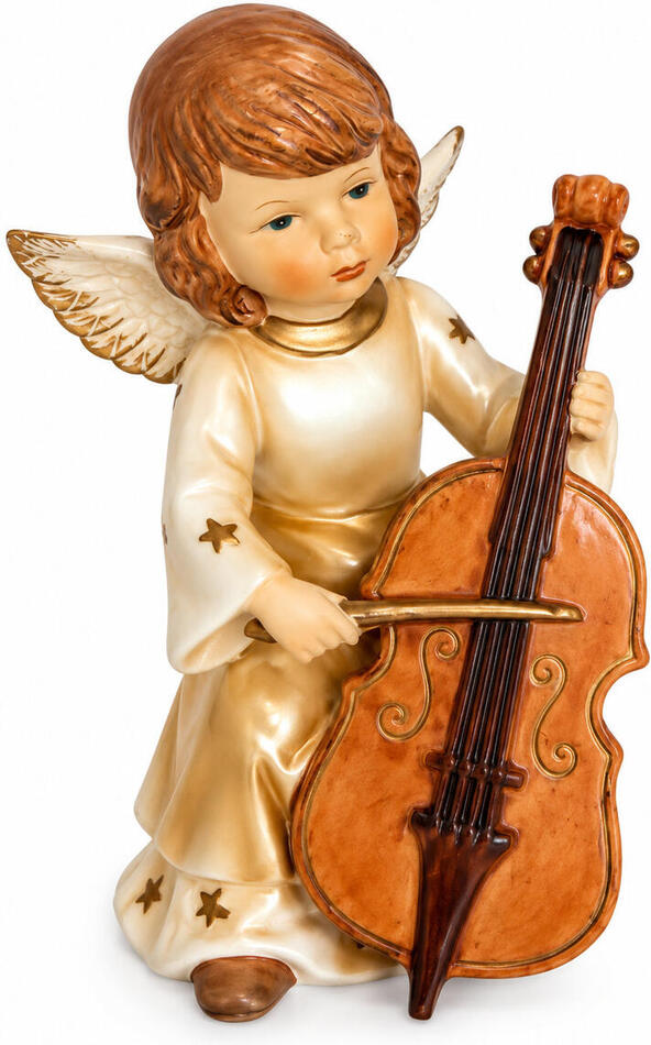 KMF porcelánový anděl s violoncellem, 17 cm