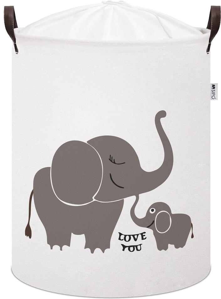 SIPO Koš na hračky se šňůrkou, skládací bavlněný / 43 l, Elephants