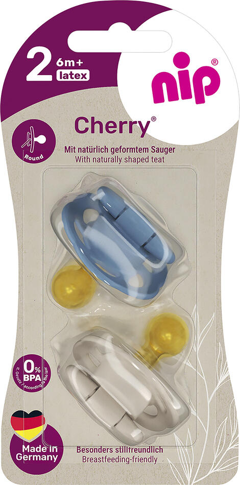 NIP CHERRY šidítko kaučuk, velikost 2 (6m+),2ks,blue/brown