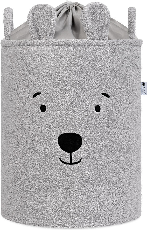 SIPO Koš na hračky Premium Bouclé se šňůrkou / 43 l, Bear (Grey)