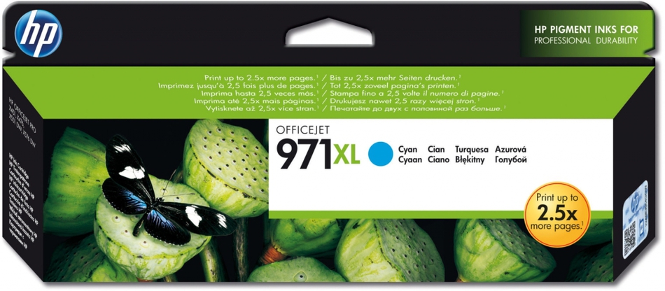 Inkoustová náplň HP 971XL, 6 600 stran - azurová