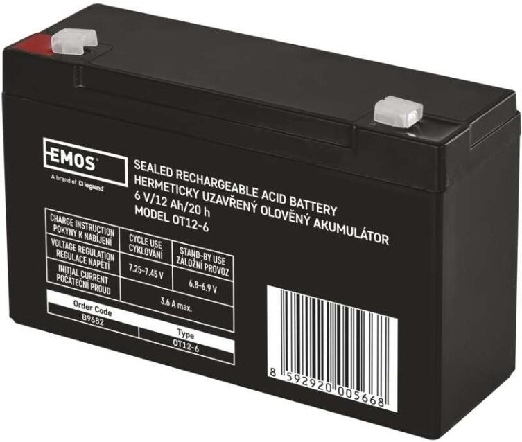 Emos bezúdržbový olověný akumulátor 6 V/12 Ah, faston 4,7 mm (B9682)
