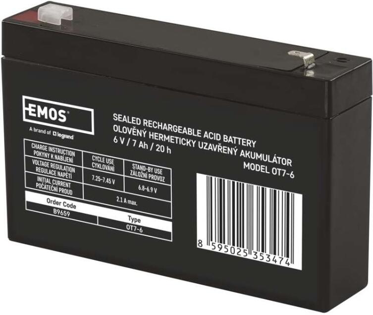 Emos bezúdržbový olověný akumulátor 6 V/7 Ah, faston 4,7 mm (B9659)