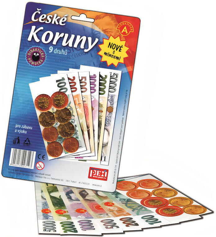 České koruny peníze + mince PEXI do hry