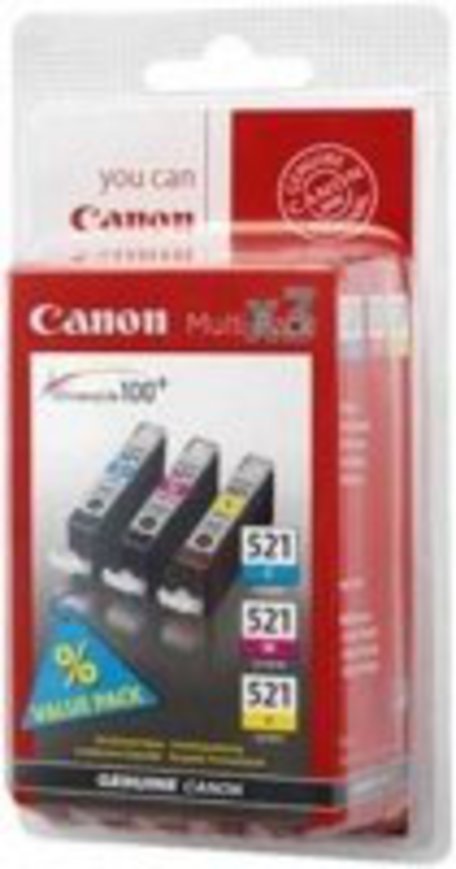 Inkoustová náplň Canon CLI-521, 350 stran, originální - modrá/žlutá/růžová