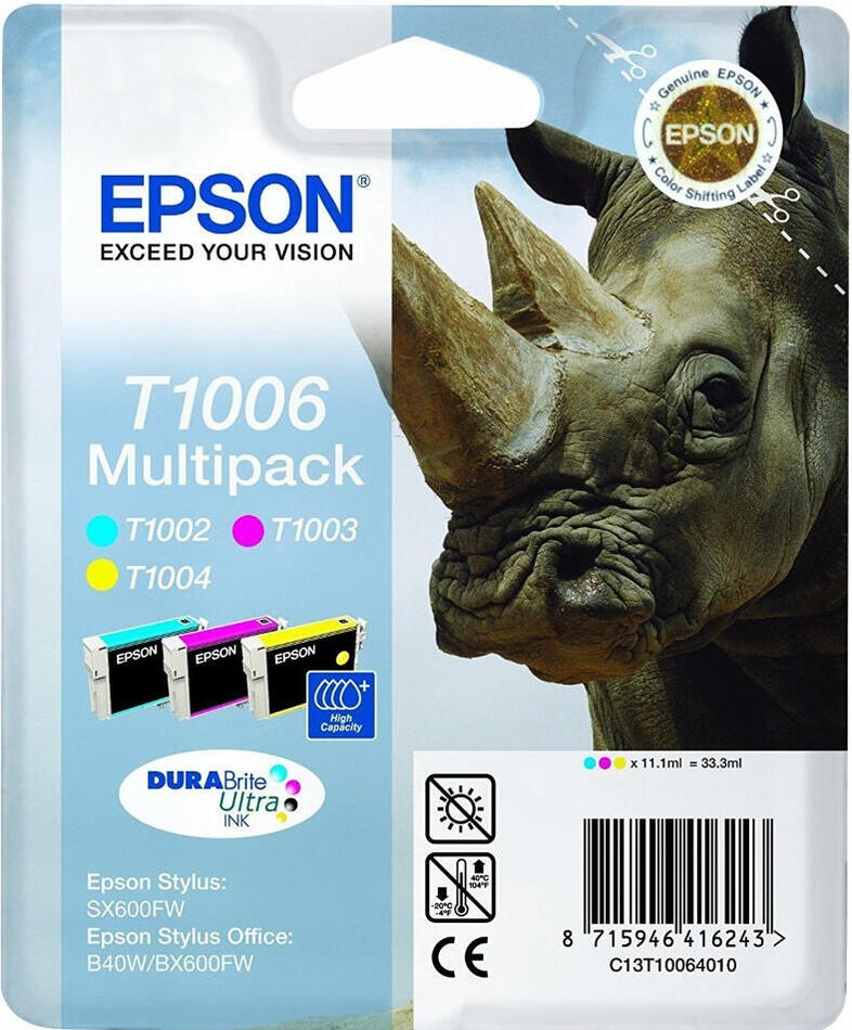 Inkoustová náplň Epson T1006, 3x 11ml originální - CMY