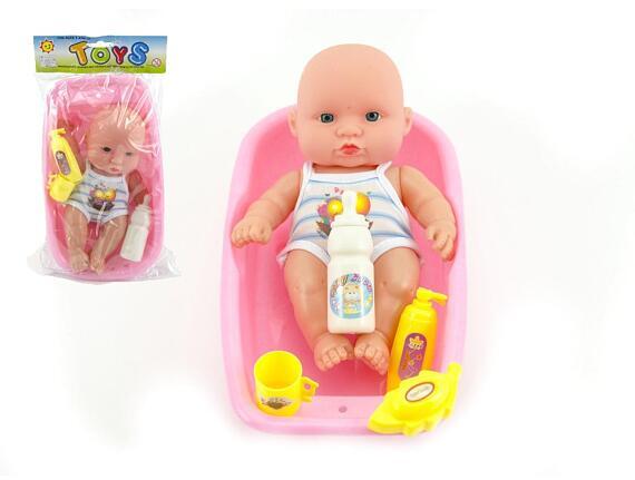 Teddies Miminko plast 18cm s doplňky ve vaničce v sáčku