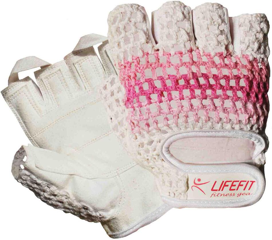 Fitness rukavice Lifefit Knit, vel. M - růžová/bílá