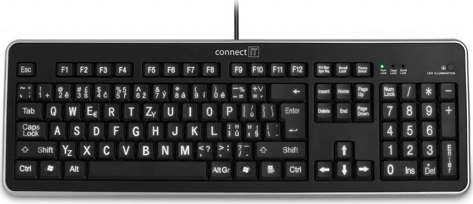 Klávesnice Connect IT CI-71 s velkým fontem, CZ - černá