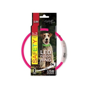 Obojek Dog Fantasy LED nylonový S/M - růžová
