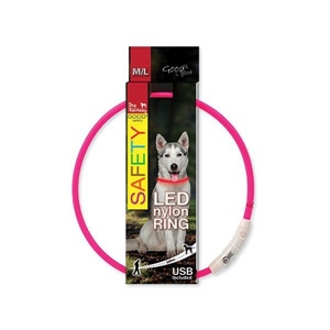 Obojek Dog Fantasy LED nylonový M/L - růžová