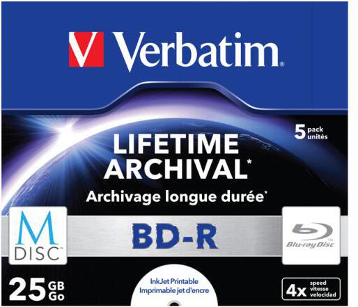 Disk Verbatim BD-R M-Disc 25GB, 4x, printable, jewel box, 5ks