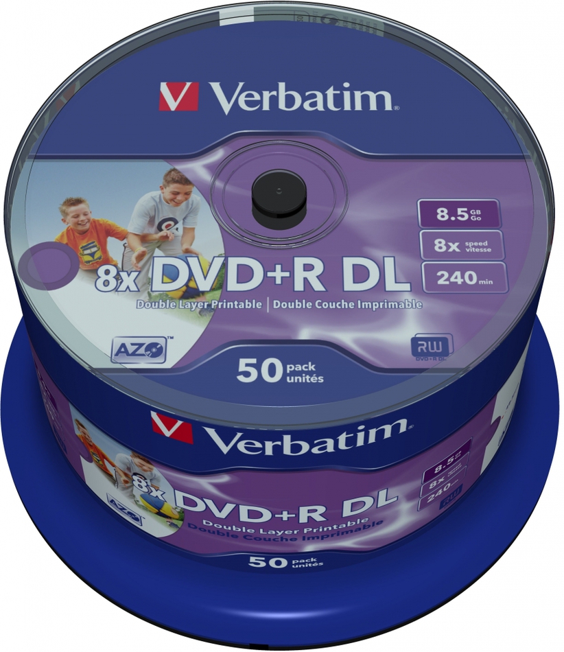 VERBATIM DVD+R, DoubleLayer / 8x / 8,5GB / 50pack / Print (43703)