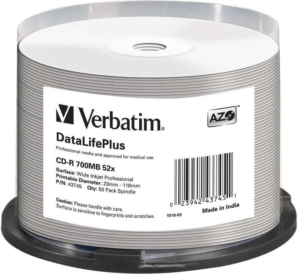 Verbatim CD-R(50-Pack)Spindle / Print / 52x / 700MB / NoID (43745)
