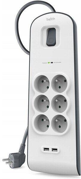 Belkin SurgeStrip přep.ochrana,6 zásuvek,650J,2USB (BSV604ca2M)