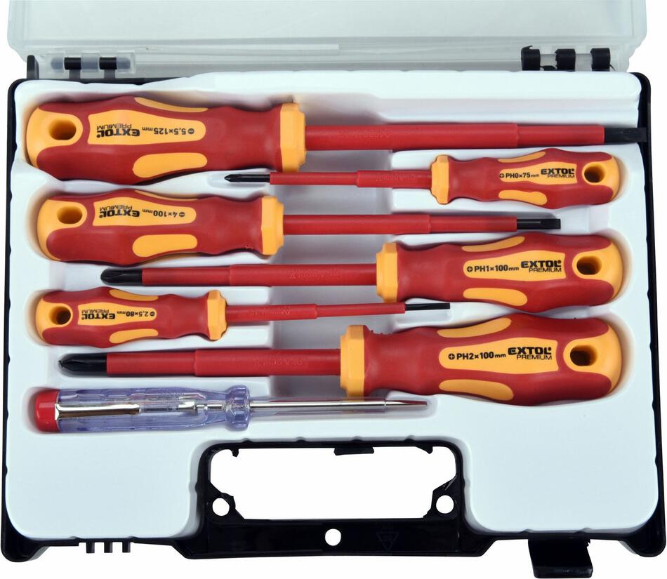 Šroubováky elektrikářské se zkoušečkou, sada 7ks, 3x(-),3x(PH), CrV EXTOL-PREMIUM