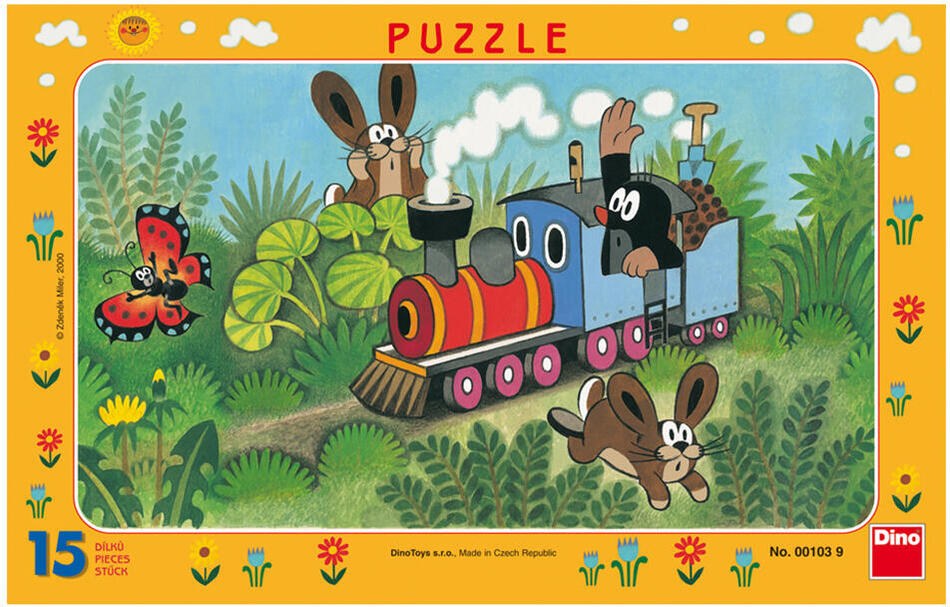 Puzzle Dino Krtek a lokomotiva, 15 dílků