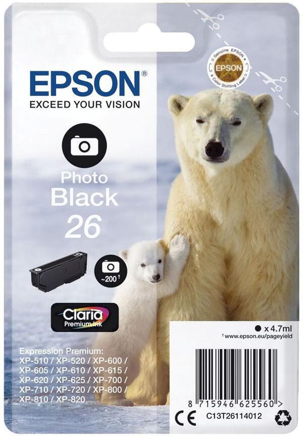 Epson Singlepack Photo Black 26 Claria Premium Ink (C13T26114012)