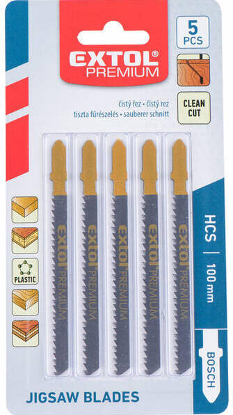 Plátky do přímočaré pily 5ks, 75x2,5mm, úchyt BOSCH, HCS EXTOL-PREMIUM