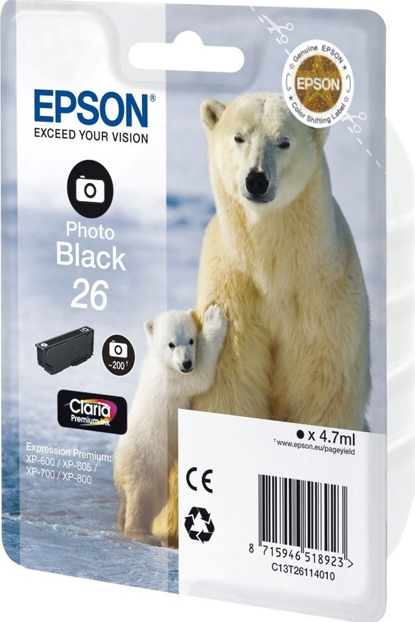 Epson Singlepack Photo Black 26XL Claria Prem Ink (C13T26314012)