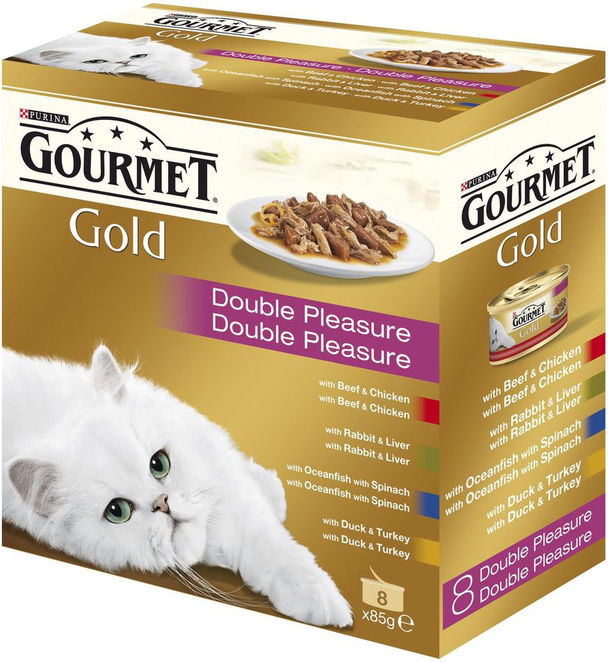 Konzervy pro kočky Gourmet Gold Multipack dušené a grilované kousky, 8x85 g