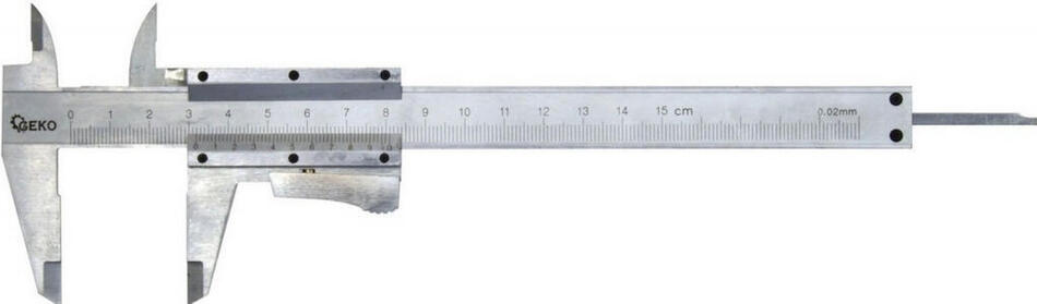 Měřítko posuvné kovové, 0-150mm x 0,02, dřevěná krabička GEKO