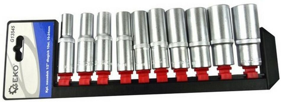Nástrčné hlavice prodloužené 1/2", sada 10ks, 10-24mm, CrV ocel GEKO