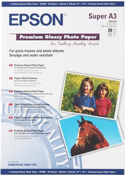Epson papír Premium Glossy Photo, 255g/m, A3+, 20ks (C13S041316)